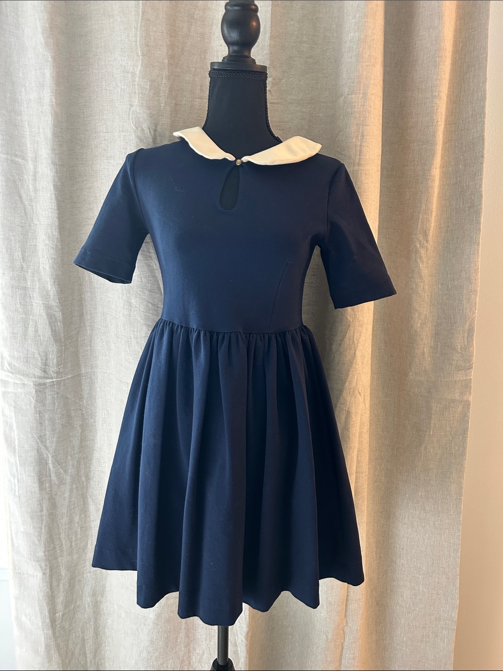 Zara Navy Dress with Cream Peter Pan Collar